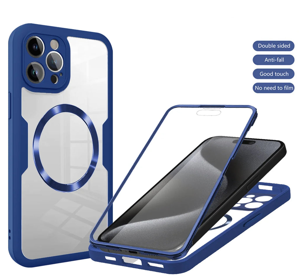 360 Double Sided Full Protection Magnetic Phone Case For iPhone 17 16 15 14 12 13  Pro Max  with Screen Protector Clear Cover