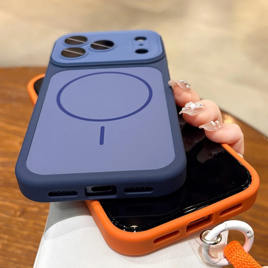 Luxury Matte With Lanyard for Magsafe Case for iPhone 15 16 17 Pro Max 14 Plus 12 11 13 Magnetic Wireless Charging Strap Cover