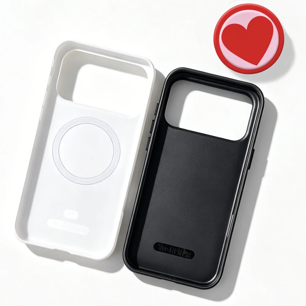 Magnetic Case For iPhone 17 16 15 14 13 12 11 Pro Max Air 16e 7 8 Plus XS Max X XR Love Heart 2 IN 1 Film Phone Holder Case