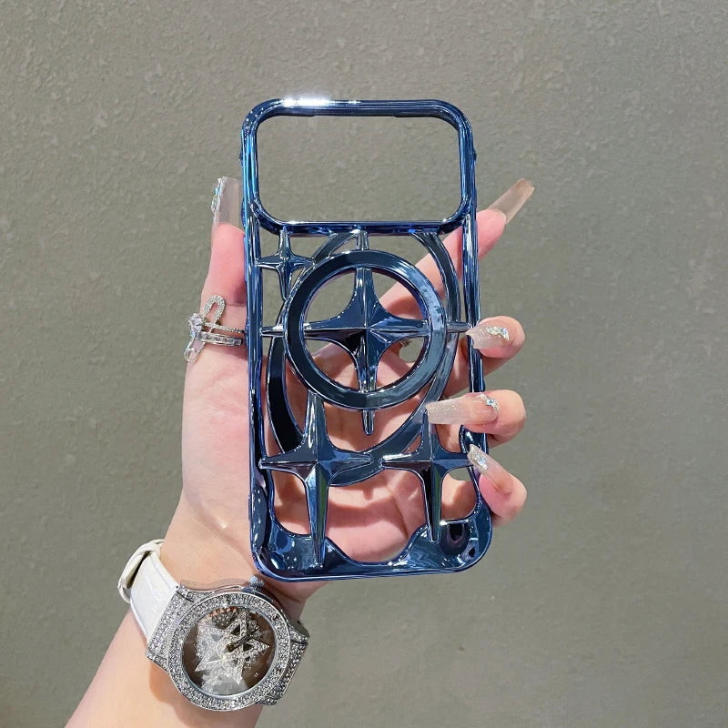 For Magsafe Magnetic Solid Color Plating Hollow Heat Dissipation Phone Case For iPhone 17 Pro Max 17 Air 15 12 13 14 16 Pro Max