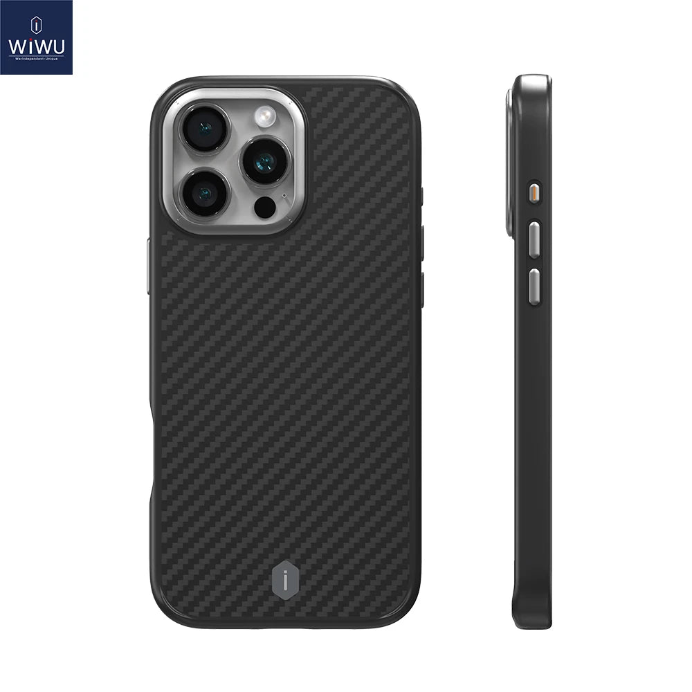 WiWU Kevlar Mobile Phone Case for iPhone 17 Pro Max TPU Frame Anti-fingerprint Case for iPhone 16 Pro N52 Magnetic Attached