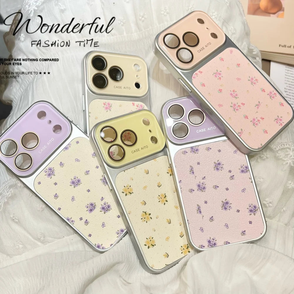 Luxury Ins Flower Large Window Phone Case for iPhone 17 16 Pro Max 14 15 13 Camera Film Protector Shockproof Ultra Slim Cover