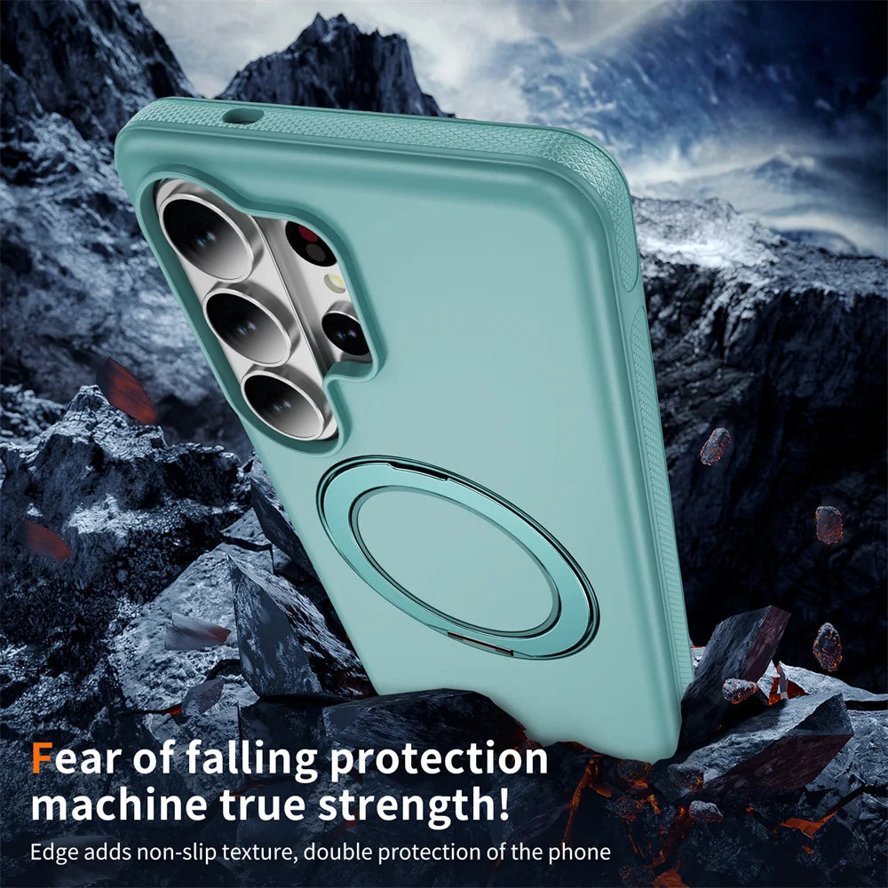 Luxury Non-Slip Armor Rotating Folding Magnetic Stand Phone Case For Samsung S26 Ultra s26 Plus Pure Matte Anti-Shock Back Cover