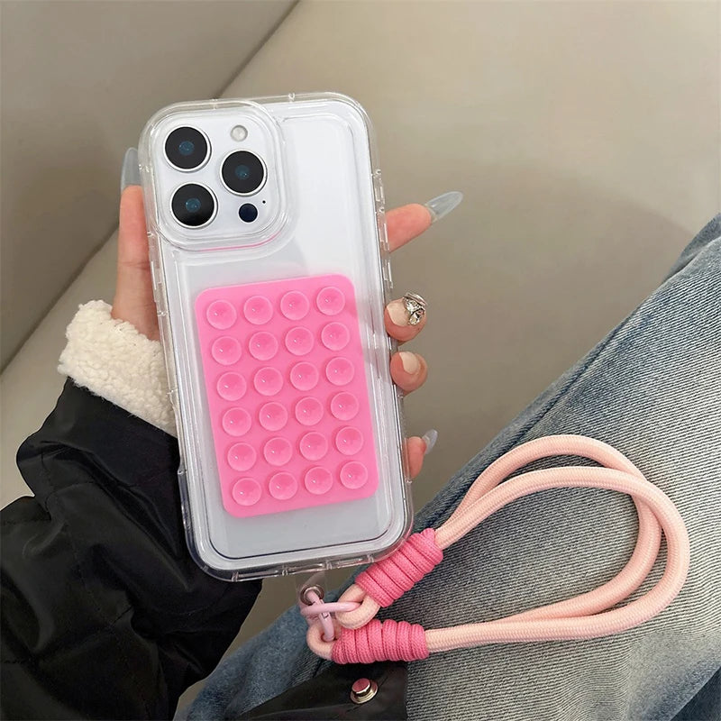Suction Cup Airbag With Lanyard Phone Case For iPhone 17 16 15 14 13 12 11 Pro Max XR X XS 7 8 Plus Mini Clear Shockproof Cover