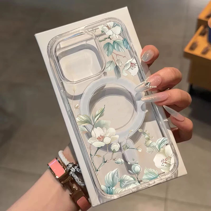 Wireless Charge Case For Iphone 17 16 Pro Max 17 Air 15 14 12 13 11 Pro Max 16 12 13 Mini Phone Casing Flower Floral PC