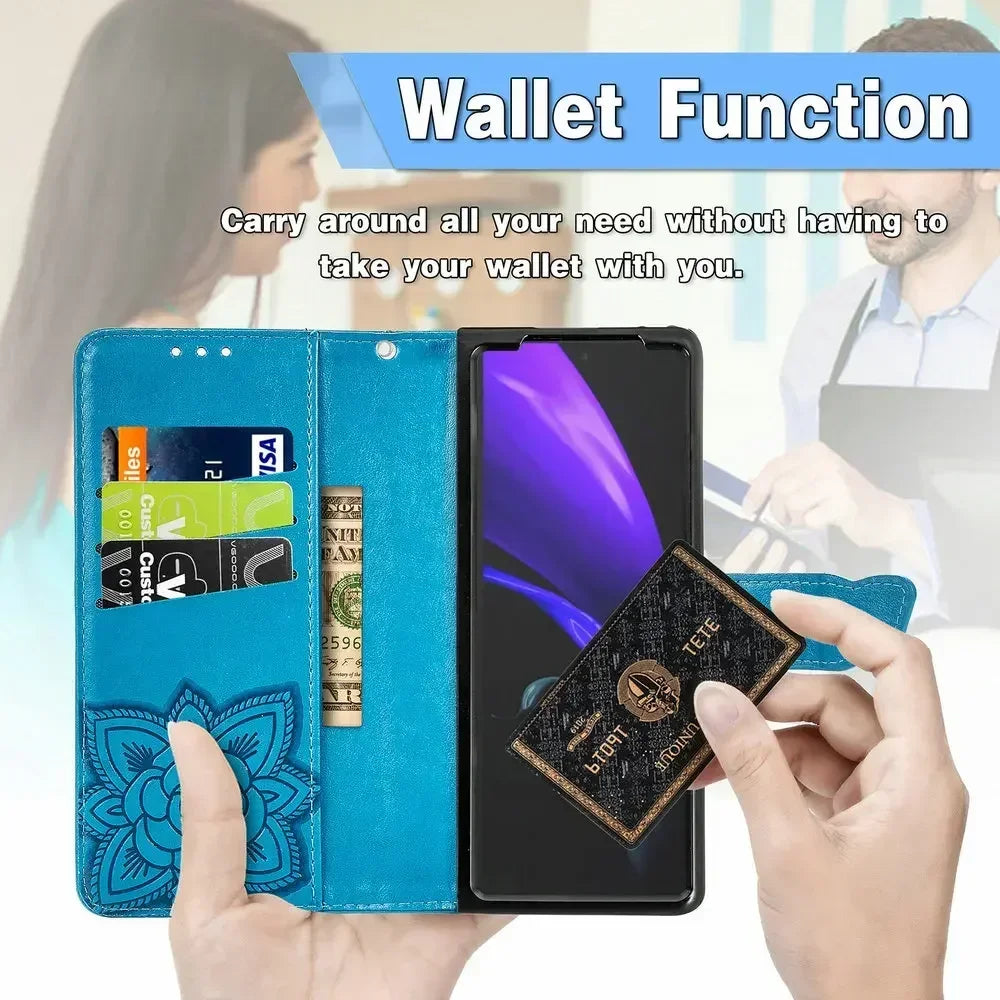 Butterfly Leather Etui for Coque Samsung Z Fold 4 2 Fold5 Fold6 Flip Case Samsung Galaxy Z Fold 3 5 6 Fold3 Wallet Cover Funda