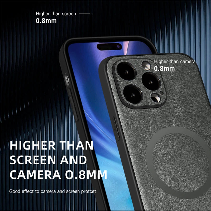 For Magsafe Magnetic Leather Phone Cases For iPhone 17 16 13 15 14 11 12 Pro Max Plus 16e Wireless Charging Cover For iPhone Air