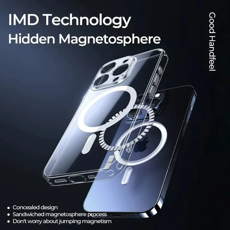 Original Transparent Hard Magnetic Case For iPhone 17 Air 16 15 14 13 12 11 Pro Max Plus For Magsafe Silicone Frame Clear Cover