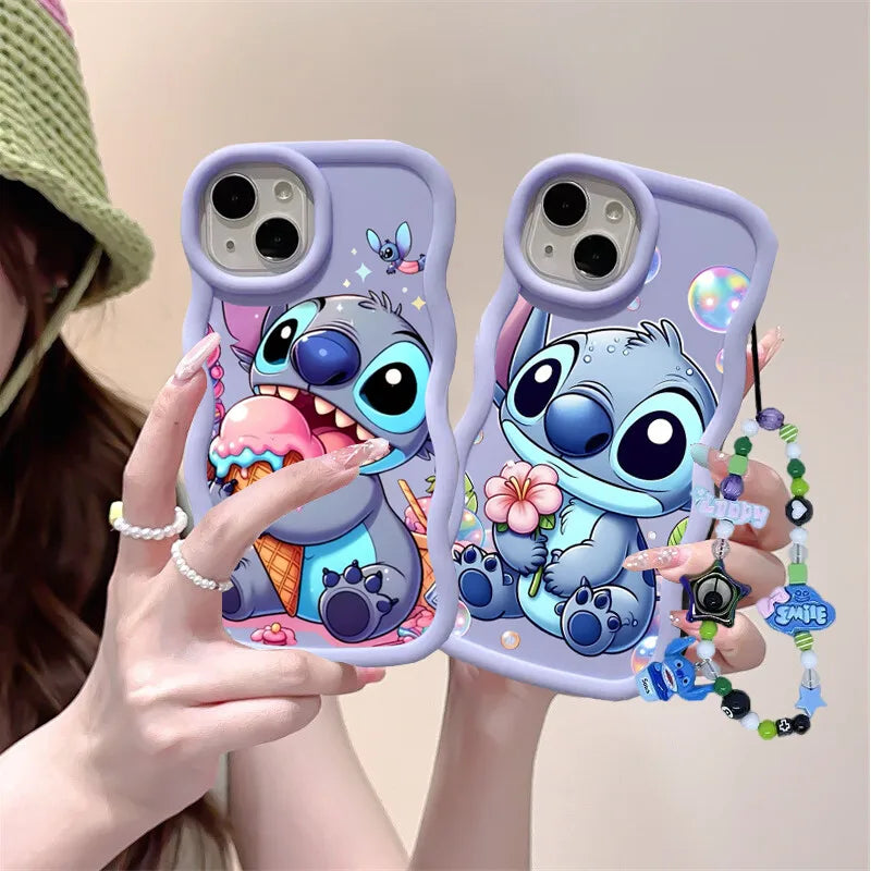 Cute Blue Stitch Chain Phone Case For IPhone 17 Air 16 15 14 13 12 Pro Max Plus 16E Soft Silicone TPU Cover