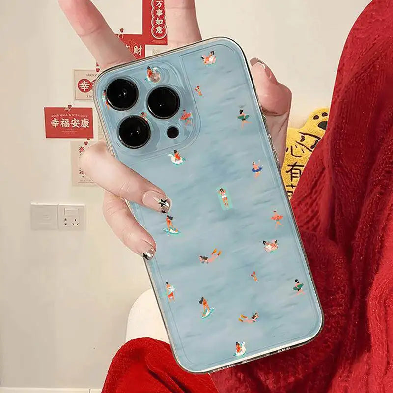INS Summer Refreshing Creative Blue Pool Cool Trend Phone Case For iPhone 16 E 15 14 13 12 11 Pro XR XS Max 7 8 Plus Y2K Cover ﻿