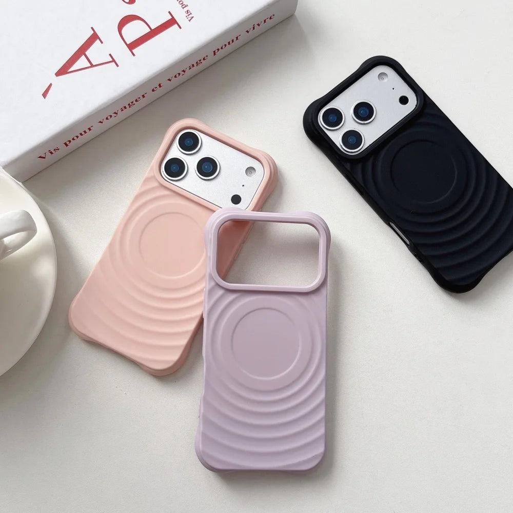 Stylish and cute 3D water wave phone case suitable for iPhone 17 Pro Max 16 15 14 13 12 11 Plus magnetic wireless charging cover