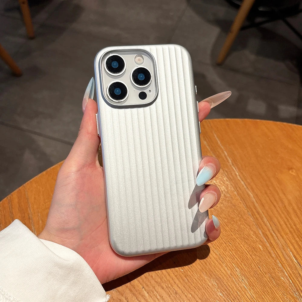 Premium Embossed Stripe Protective Case For iPhone 17 Air 16 15 14 13 12 11 17 Pro Max Slim Grip Texture Protective Case