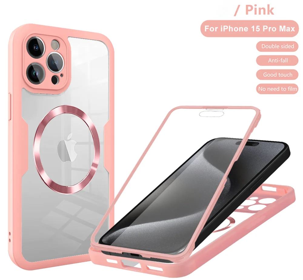 360 Full Body Transparent Magnetic For Magsafe Phone Case For iPhone 16 15 11 12 13 14 Pro Max 15 Plus Wireless Charging Cover