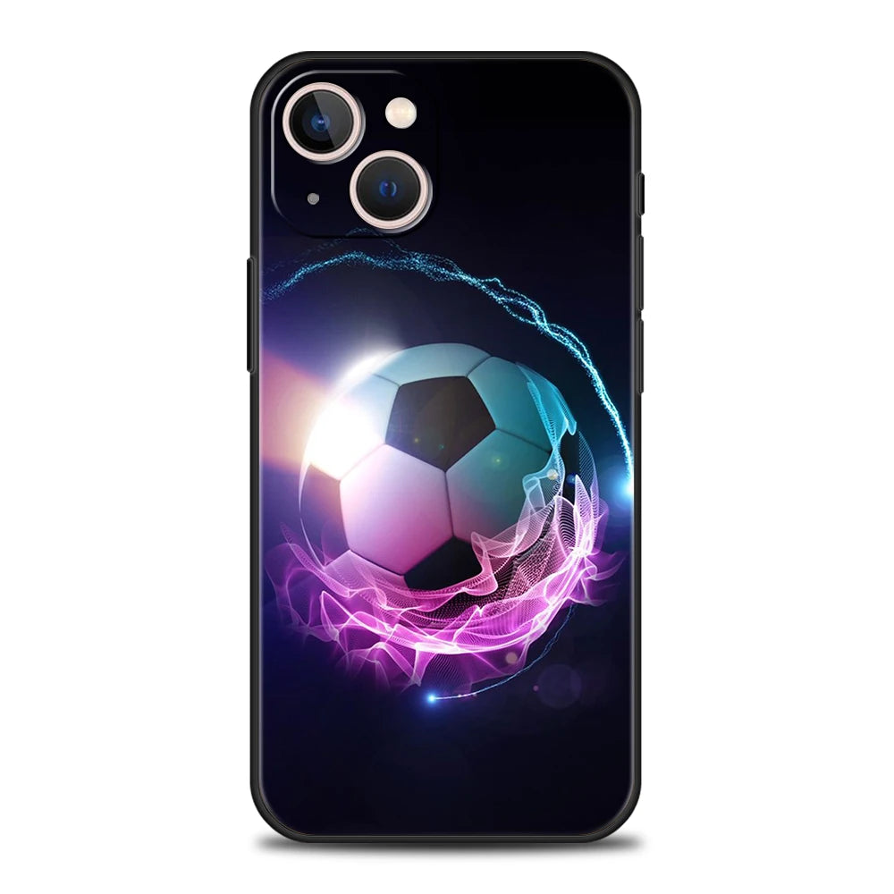 Football Sport Soccer Phone Case Cover for iPhone 16 15 14 13 12 Pro Max XR XS 11 7 8 Plus Shockproof Silicone Soft Shell Bag