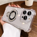Luxury Plating Transparent Phone Case For iPhone 17 Pro Max 14 15 Plus Air 11 12 13 16 Pro For Magsafe Magnetic Ring Stand Cover