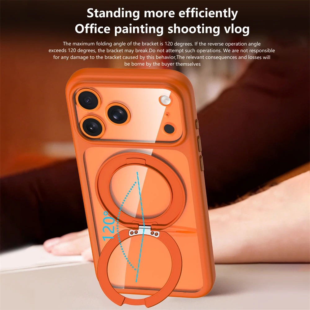 360°Rotate Magnetic Bracket Mobile Phone Case For iPhone 17 Pro 16 Pro Max Air Transparent Frosted Shockproof For Magsafe Cover