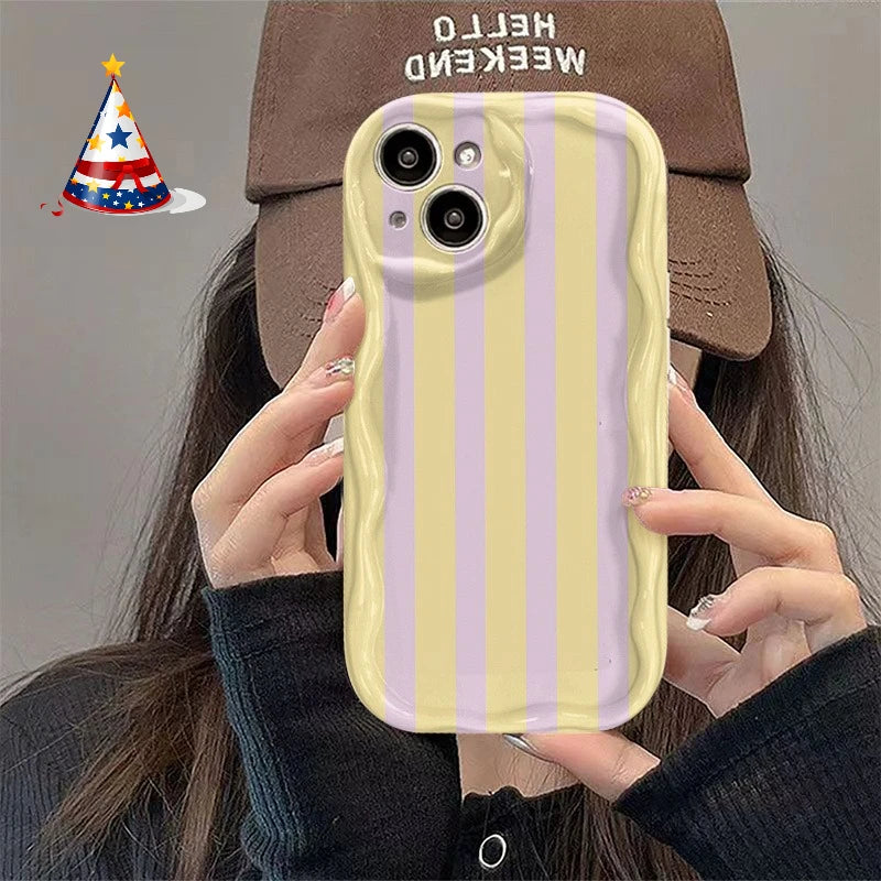 Simple Yellow Purple Striped Pattern Wavy Edge Phone Case For iPhone 17 16 15 14 13 12 11 Pro Max Plus 16E 17 Air X XS XR Cover