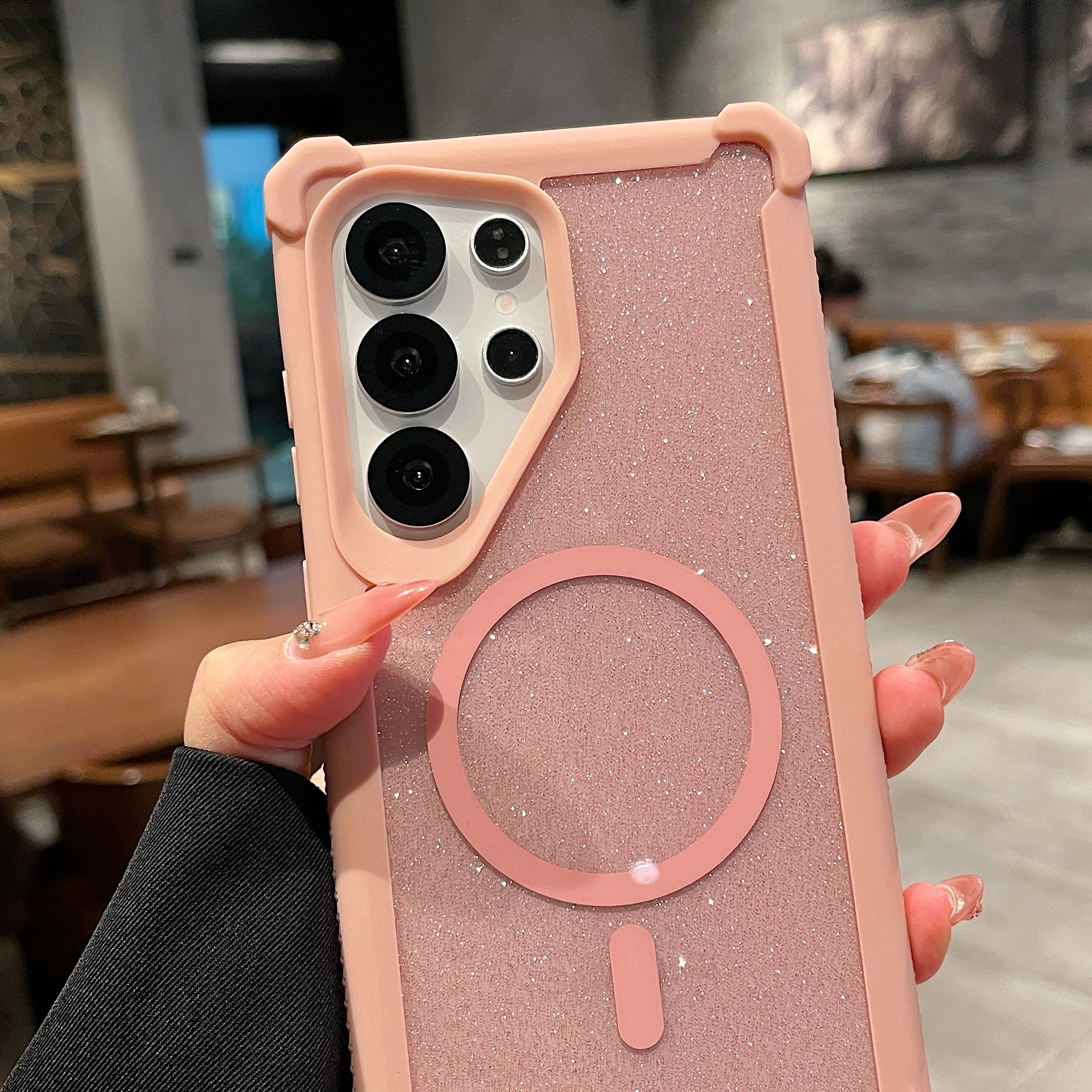 Shockproof Magnetic 2 in 1 Airbag Case For Samsung S25 S24 Plus S23 S22 S21 Note20 Ultra For Magsafe Glitter Clear Back Cover