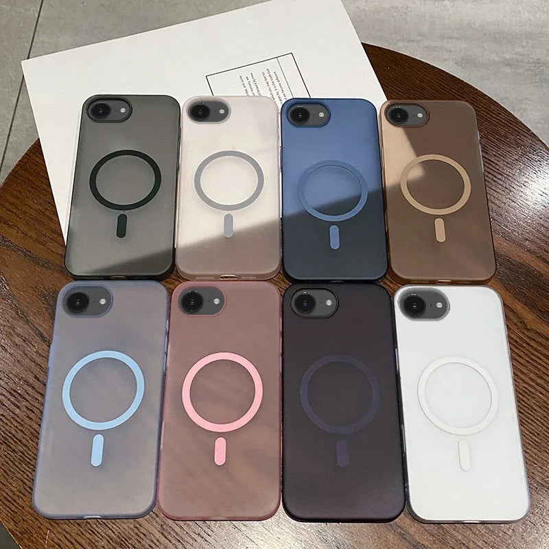 Ultra-thin Matte For Magsafe Slim Case For iPhone 16E 16 15 14 13 12 11 Pro Max Plus Magnetic Clear Hard PC Cover Capa