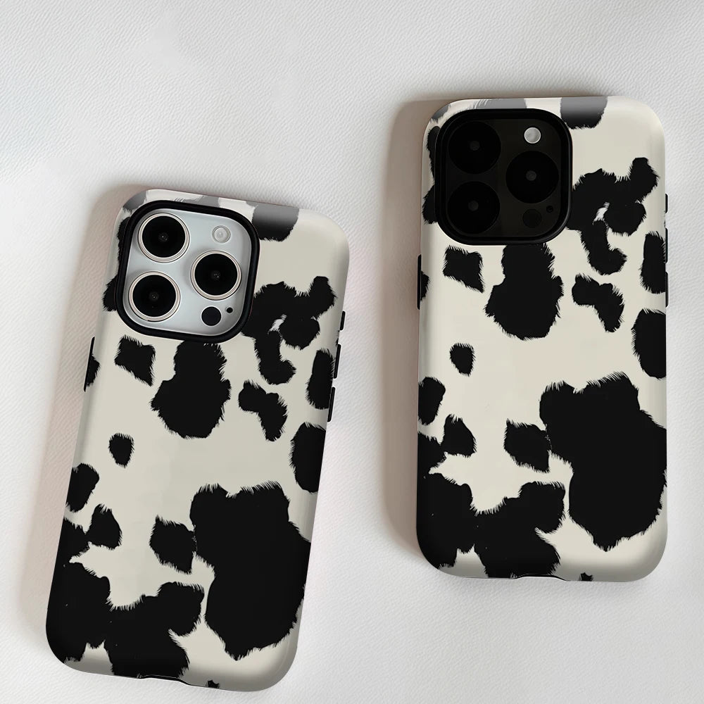 Timeless Black & White Cow Print Phone Case for Magnetic Phone Case for IPhone 17 16 15 14 Pro Max Plus Single Double-layer Case