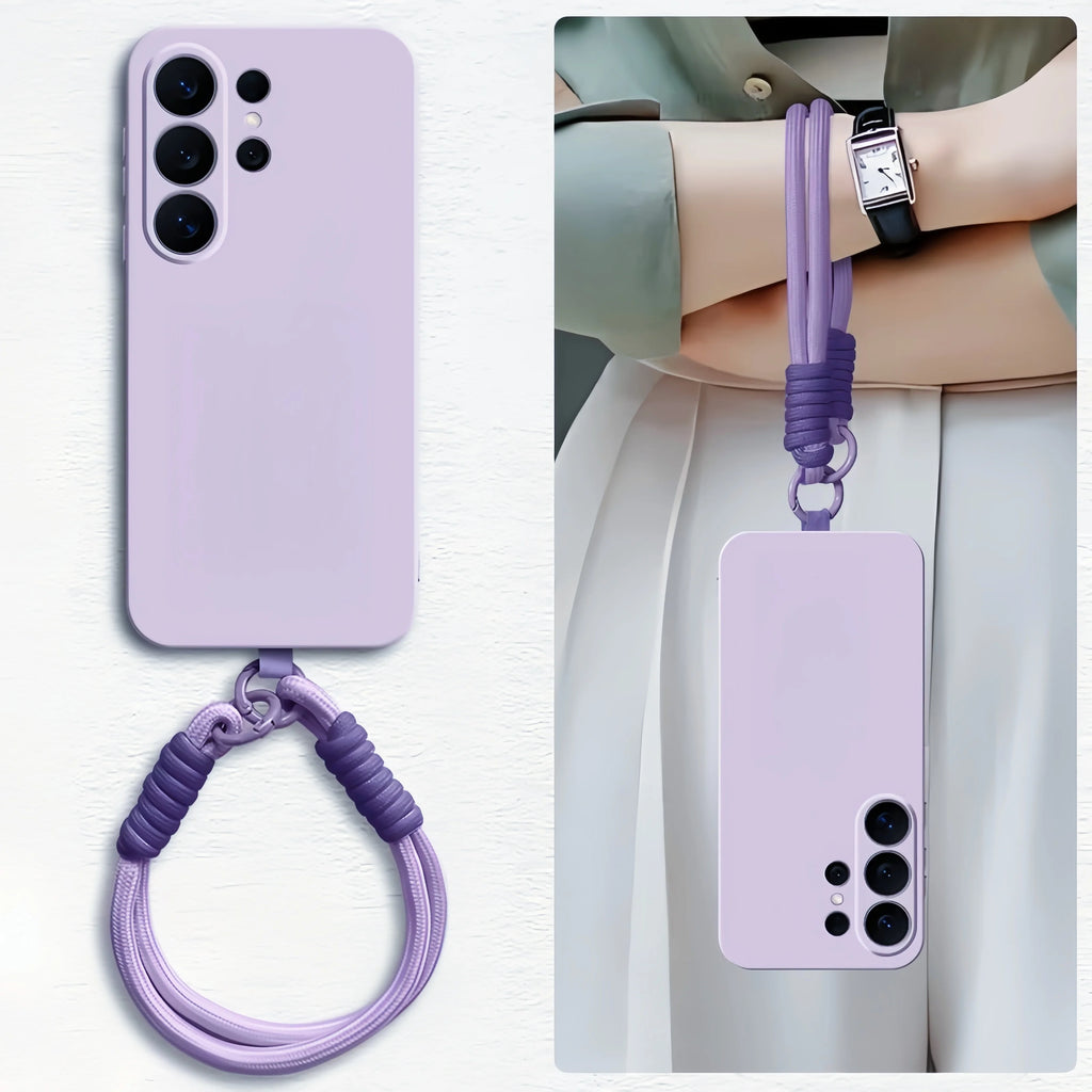 Fashion Woven Wrist Lanyard  Liquid Silicone Case For Samsung Galaxy S26 S25 S24 Ultra Plus FE A17 A56 A36 A55 A35 A16 A15