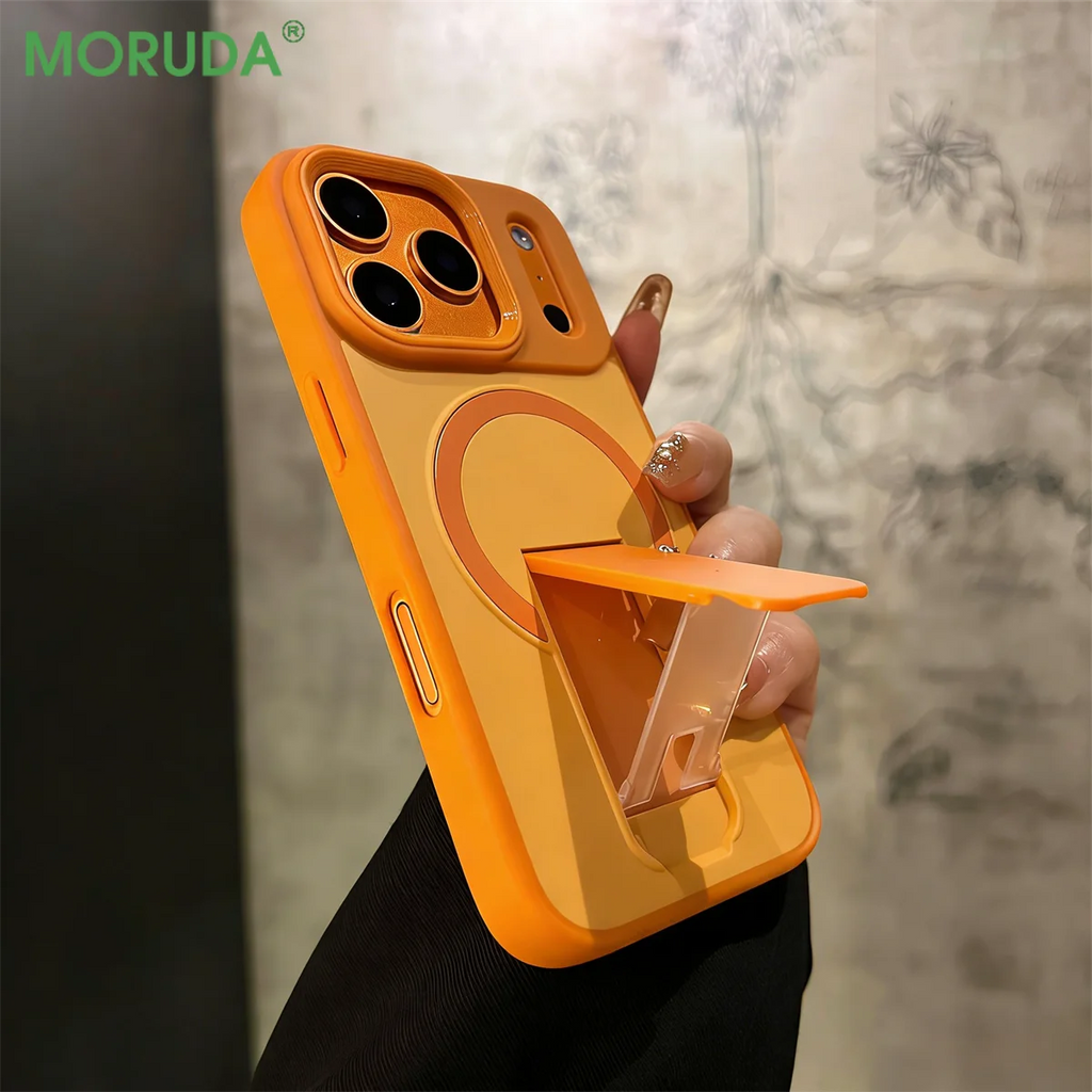 For Magsafe Invisible Bracket Magnetic Phone Case for iPhone 11 12 13 14 15 16 Plus 17 Pro Max 17e Soft Frame Shockproof Cover