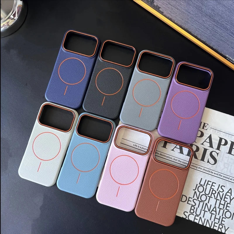 Frosted Hit Color TPU Soft Lichee Pattern Shockproof Case for IPhone 17 Air 16 15 14 Plus 13 12 ProMax for Magsafe Protect Cover