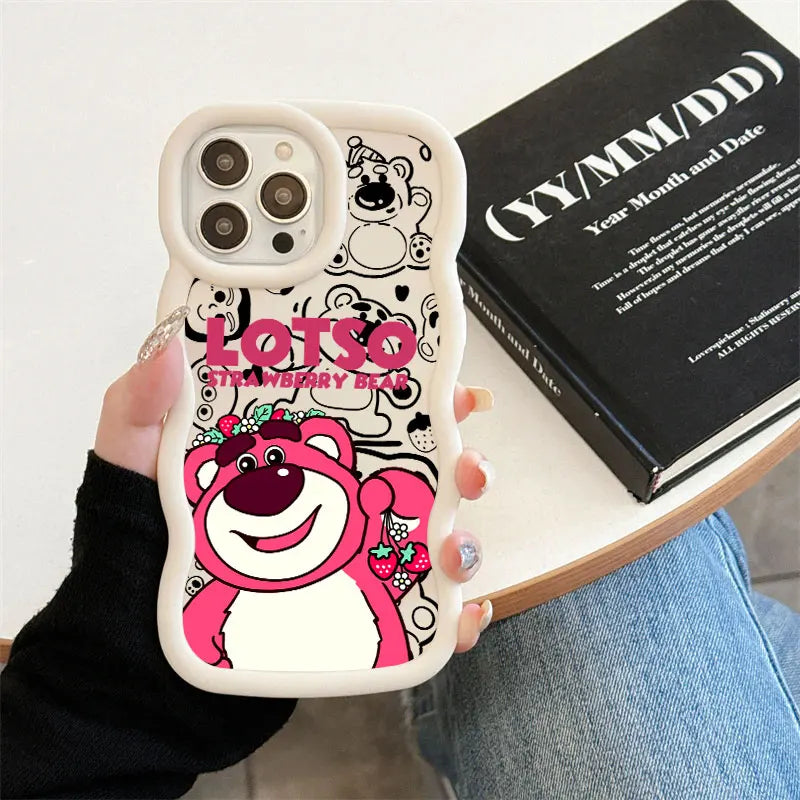 Lotso Strawberry Bear Candy Color Phone Case For iPhone 17 16 15 14 Plus 11 Pro Max 13 12 Mini 17Air 17E 16E Soft Silicone Cover