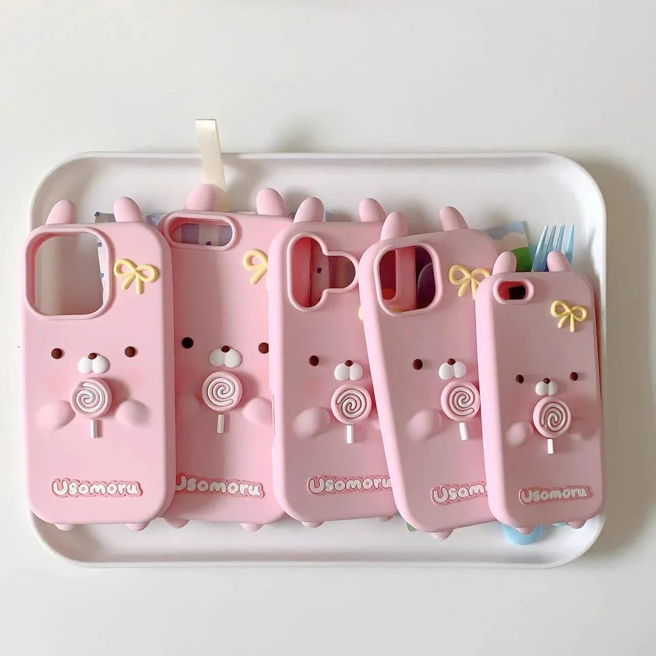 For iPhone 17 16 15 14 13 12 11 Pro Max XR 5 6 7 8 Plus 17promax Cartoon 3D Pink Rabbit Bear Rilakkuma Phone Case Silicone Cover
