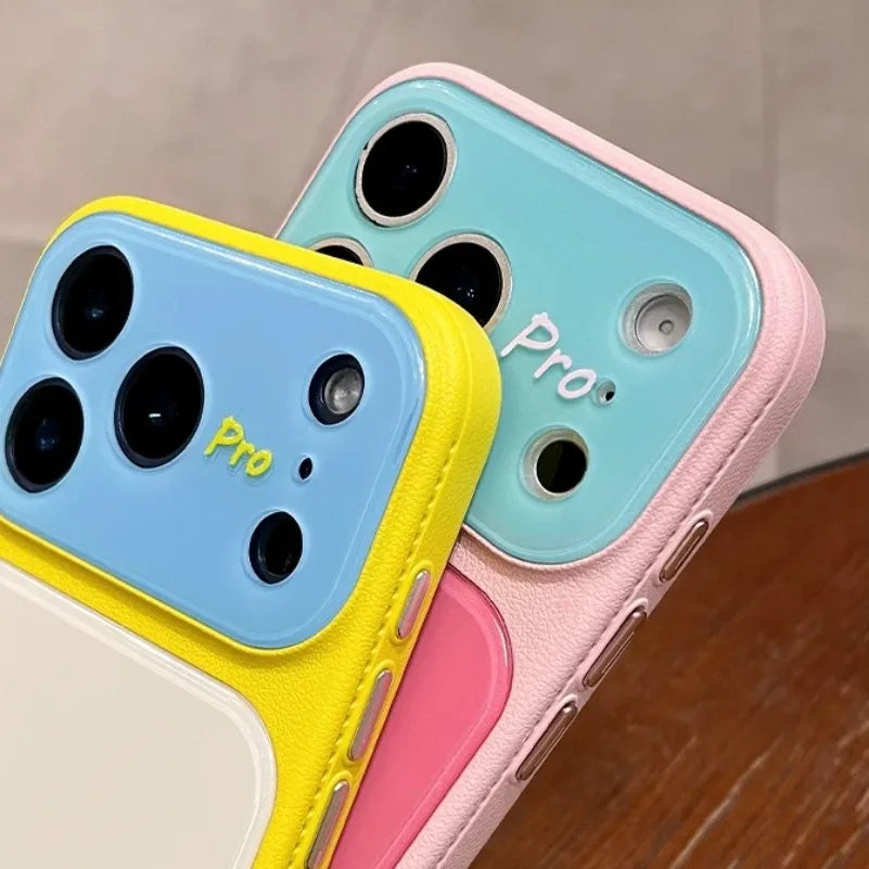 Summer Dopamine Color Lanyard Case for iPhone 17 16 15 14 13 Pro Max 17Pro 16Pro Leather Frame Acrylic Back Bicolor Chain Cover