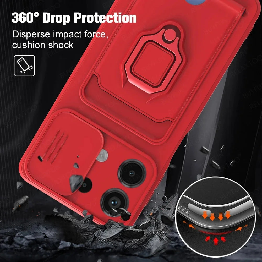 Slide Camera Ring Holder Case For Xiaomi Redmi Note 13 Pro 12 11S 10S 10 11 Pro Plus Redmi 13C 12C 12 10C 10A 10 Silicone Cover