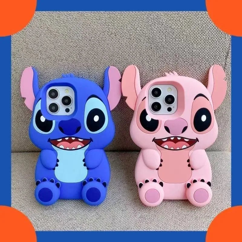 Disney Cute 3D Cartoon Big Ears Stitch Silicone Phone Case Suitable for iPhone 16 15 14 13 12 11 Pro Max Plus XR XSMAX 7 8 Plus