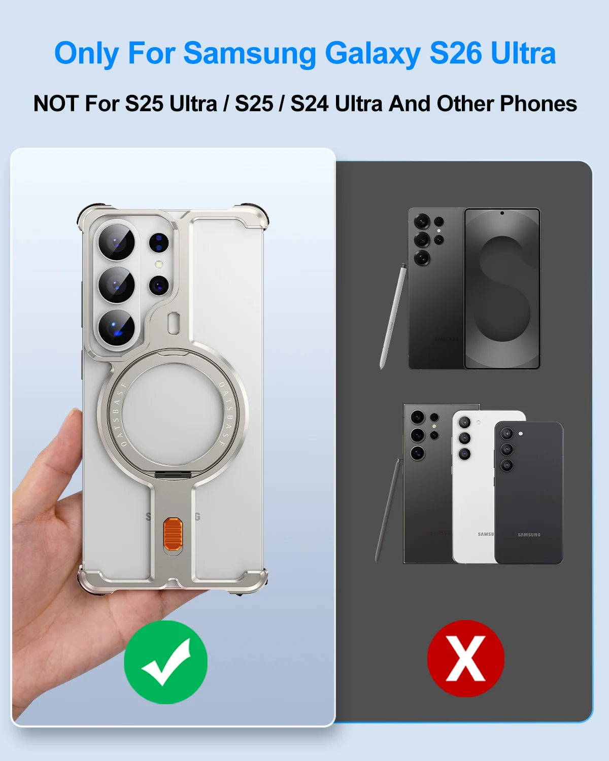 Eary for Samsung Galaxy S26 Ultra Phone Case Metal With 360°Rotating Magnetic Stand Frameless Cover Screen Protection Shockproof