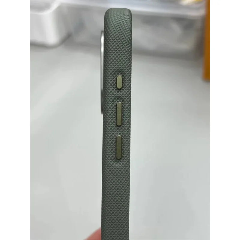 Luxury Diamonds Texture For Magsafe Leather Case For iPhone 17 13 14 15 16 Pro Max Alloy Len Wireless Charge Back Cover