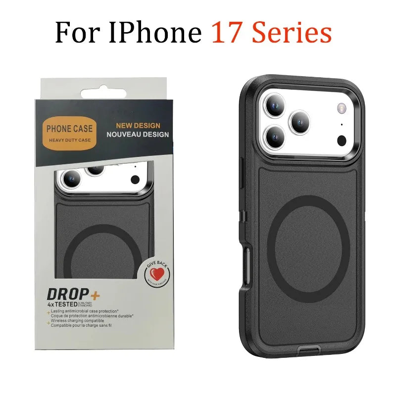 3IN1 Military Grade Heavy Duty Armor Case For IPhone 18 Pro Max 17 16 15 14 Plus Magnetic Charge TPU+PC Anti-fall Protect Cover