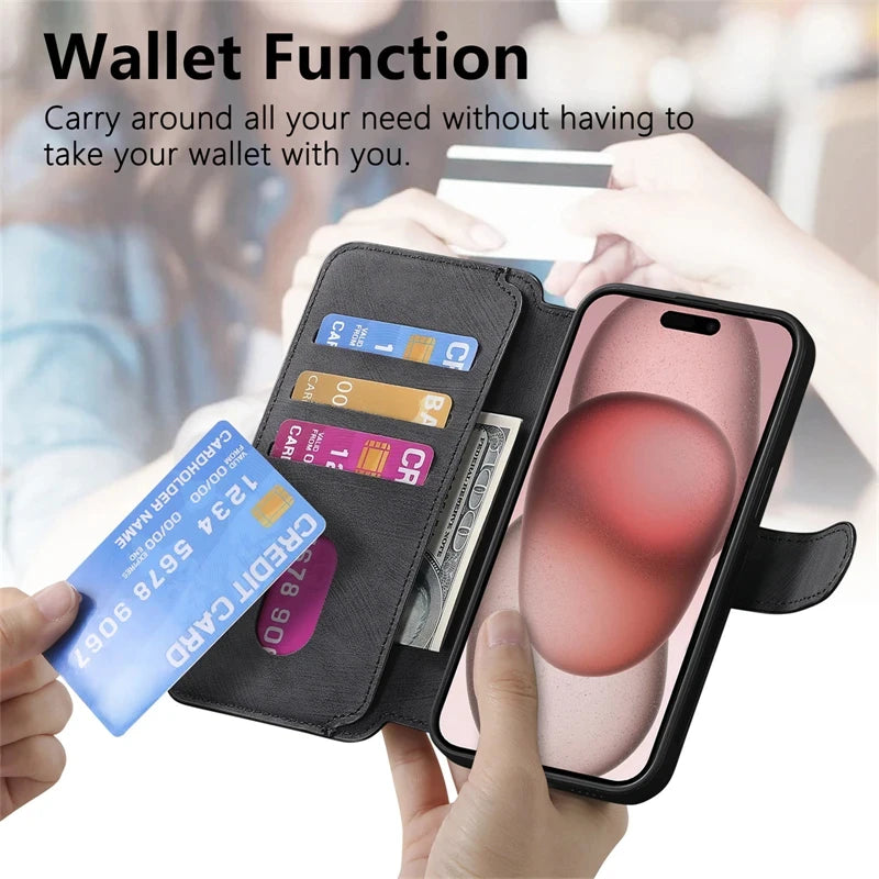 2 in 1 Magnetic Flip Leather Case for IPhone 17 Air 16 E 15 14 13 12 Pro Max Plus 17Air 16E 17Pro I17 Magsafe Card Wallet Cover