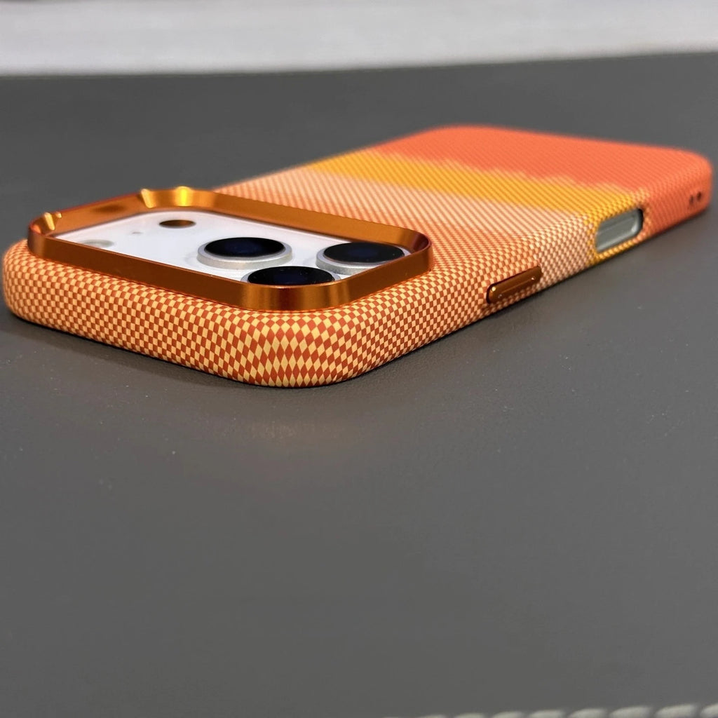 Fashion Orange Plaid Magnetic Case for iPhone 17 Pro Max Magnets Carbon Phone Cover Camera Lens Protection Fundas Hard PC Shell