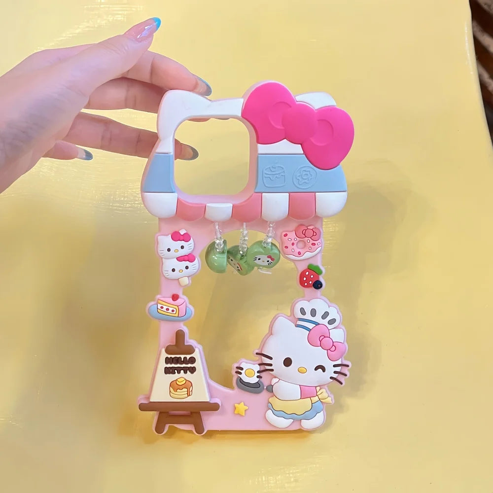 Sweet 3D Hello Kitty Dessert Shop Chef Cartoon Silicon Phone Case for iPhone 16 15 14 Plus 13 12 ProMax Y2K Shockproof Cover