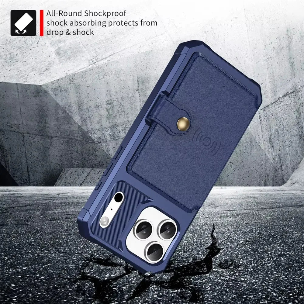 Wallet Phone Case Card Holder for Apple IPhone 17 Air 16E 16 15 14 Plus 13 12 Pro Max Hybrid Rubber Bumper Back Flip Cover