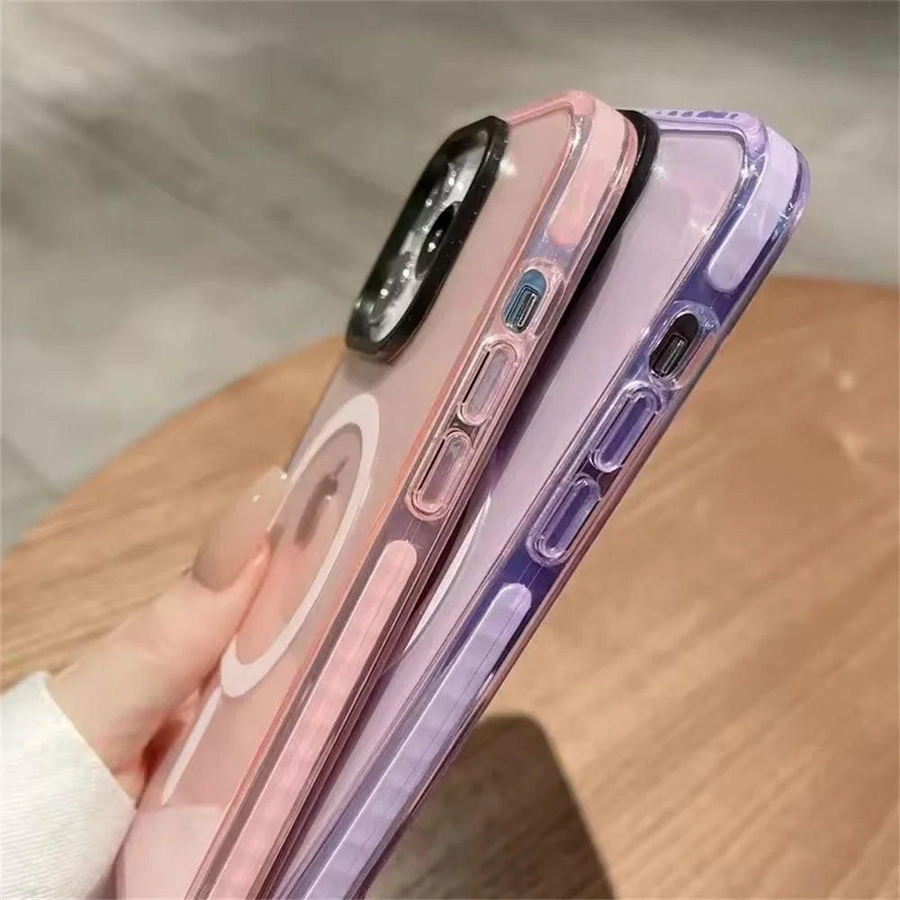 Neon Color Transparent Crystal Case For iPhone 16 Pro Max 14 11 12 13 15 Pro Max Plus For MagSafe Magnetic Protection Back Cover