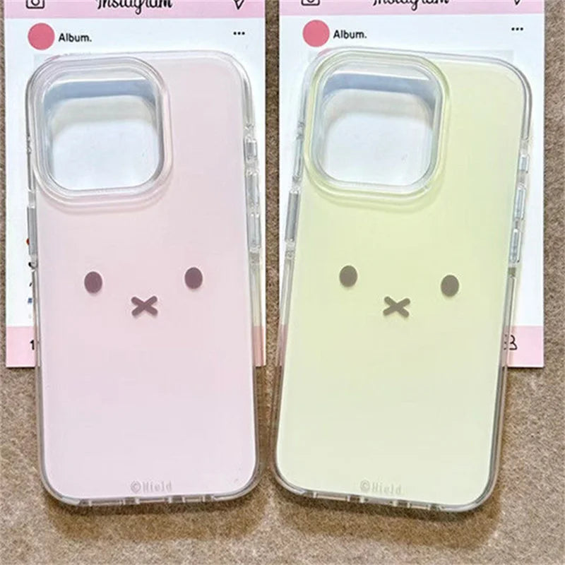Large hole translucent painted rabbit expression phone case for iPhone 11 12 13 14 15 16 17 pro max