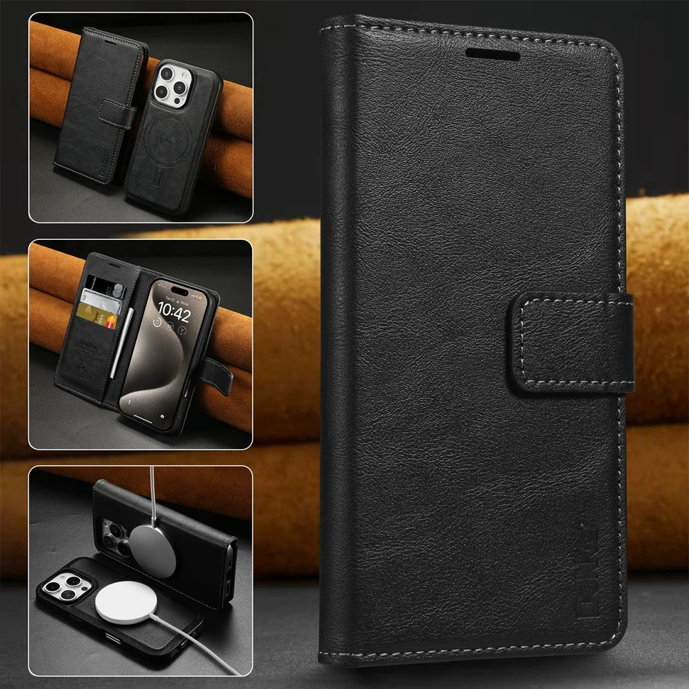 2 In 1 Detachable Wallet Case For iPhone 17 16 Pro Max 15 Plus 14 13 12 16e Magnetic MagSafe Wireless Charging Stand Phone Cover