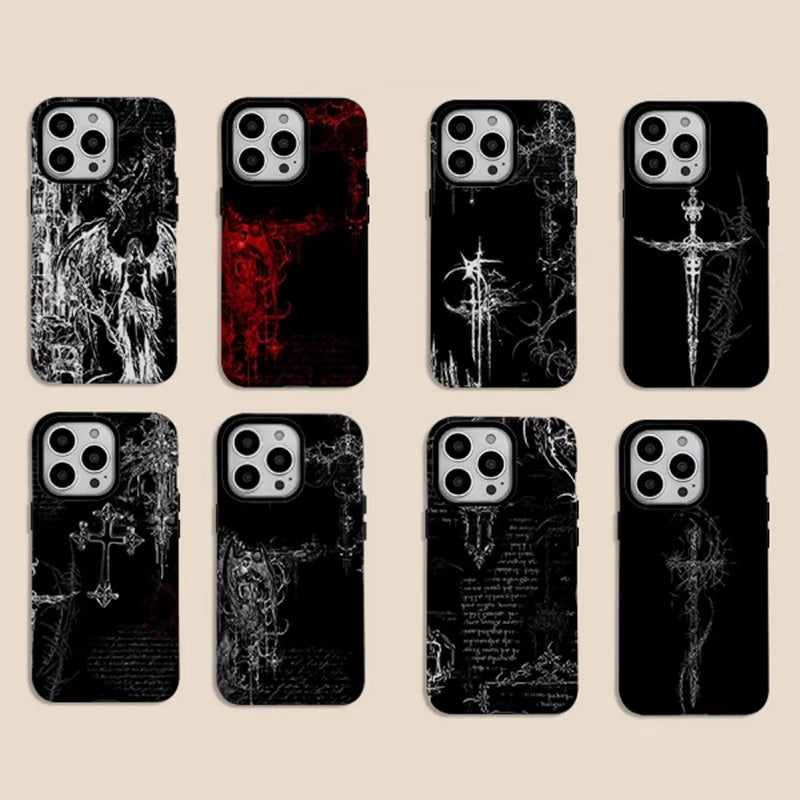 Luxury Gothic Style Cross Pattern Phone Case For iPhone 17 Air 16 Pro Max 15 14 Plus 13 12 11 Pro Shockproof Silicone Back Cover