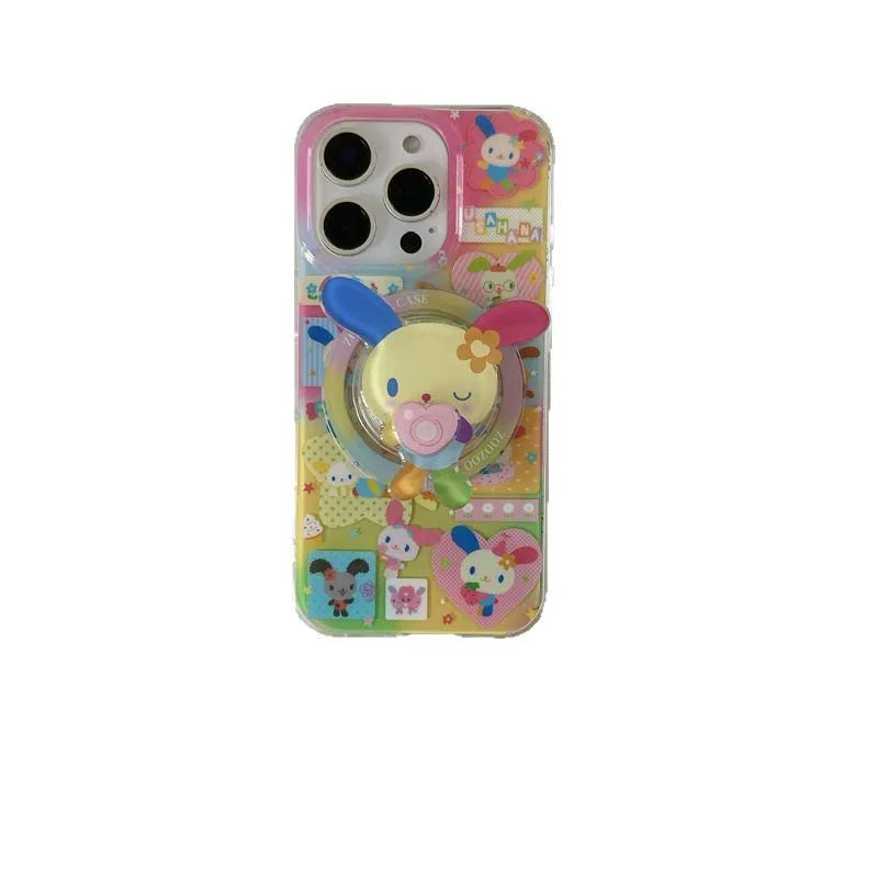 Rainbow Rabbit dopamine bunny art Phone case For magsafe iPhone 17 16 15 14 13 Pro Max Case Cute Luxury Cartoon shockproof Cover