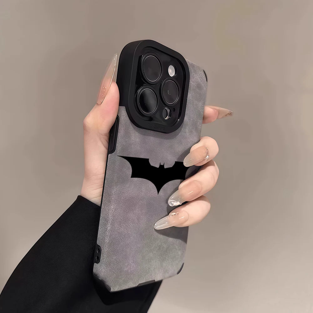 Luxury Leather Lambskin Shockproof Phone Case for IPhone 17 16 Pro Max Air 15 14 13 Max Black B-BatmanS Classic