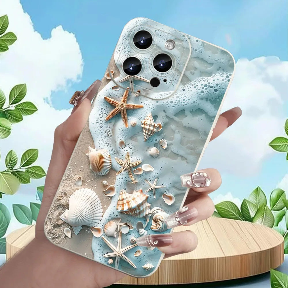 Summer Beach Shell Starfish Design Shockproof Soft Phone Case For iPhone 17 16 13 11 12 14 15 Pro Max XS XR X 16E 17 Air Cover