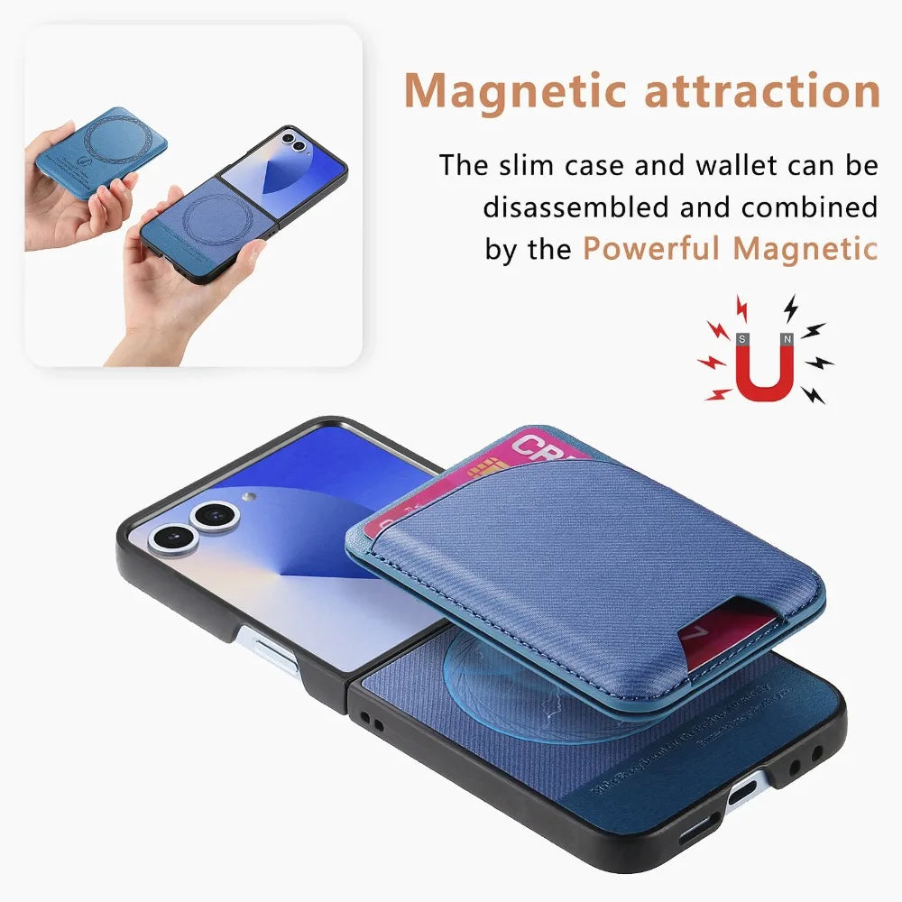 For Samsung Galaxy Z Flip 7 5G 2025 Luxury Case Magnet Card Holder Detachable 2IN1 Leather Folding Funda Phone Z Flip 3 4 5 6 7