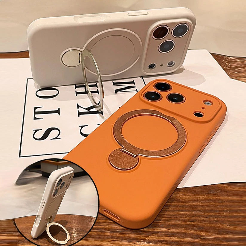 Magnetic Bracket Liquid Silicone Phone Case For iPhone Air 16 17 15 14 13 Pro Max for Magsafe Wireless Charing Wrist Strap Cover