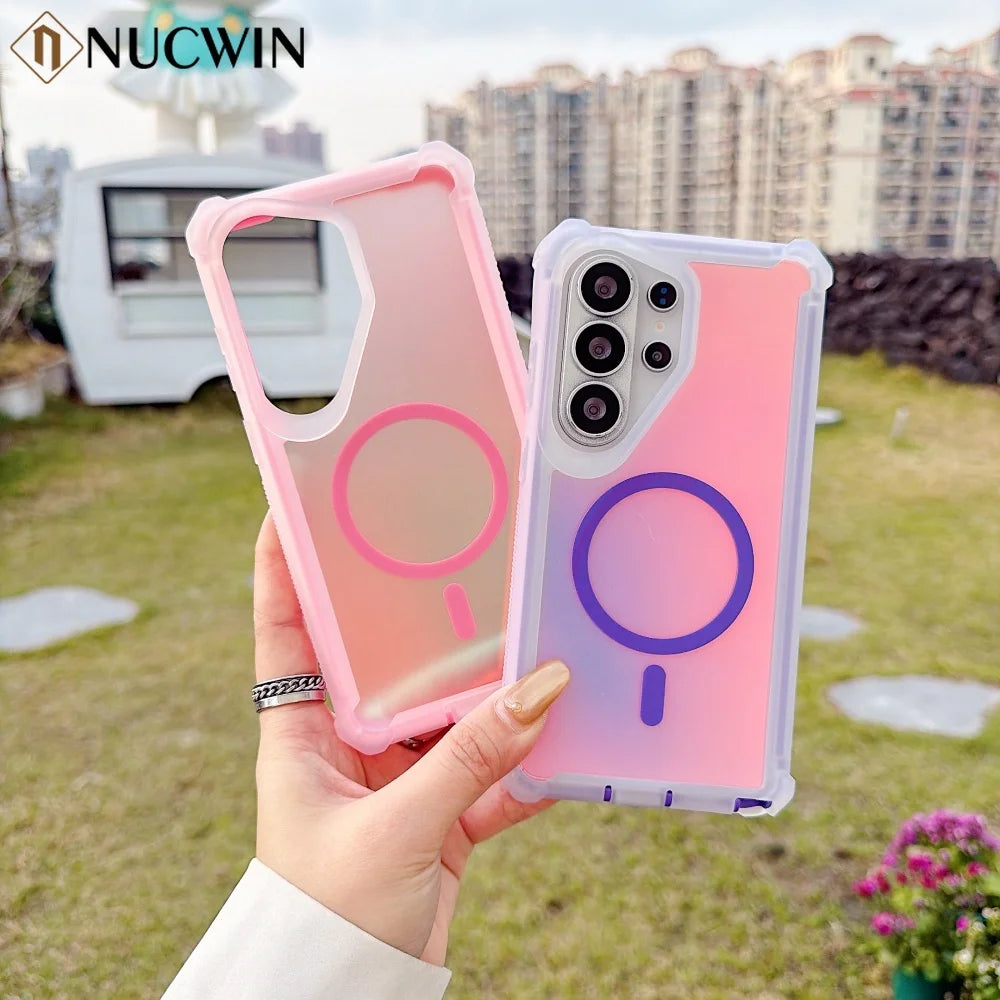 Magnetic Aurora Gradient Case for Samsung S26 Ultra S25 S24 S23 Ultra S26 Plus S22 Ultra A55 Airbag Protective Shockproof Cover