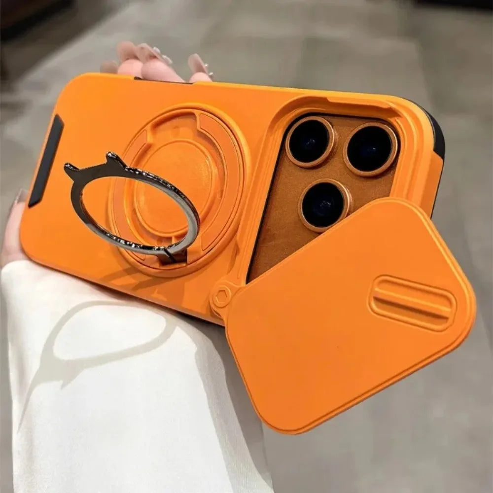 Sliding Camera Protection Magnetic Ring Holder Phone Case For iPhone 17 Pro 15 16 14 13 12 11 Pro Max Armor Shockproof Cover
